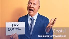  Presentation with pay - Slide deck with senior-handsome-grey-haired-businessman background and a ocean colored foreground