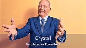  Presentation with hug - Presentation design featuring senior-handsome-grey-haired-businessman background and a navy blue colored foreground