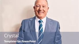  Presentation with grey - Audience pleasing presentation theme consisting of senior-handsome-grey-haired-businessman backdrop and a ocean colored foreground