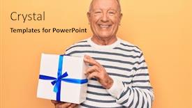  Presentation with happy birthday - Slide set having senior-handsome-grey-haired-man background and a yellow colored foreground