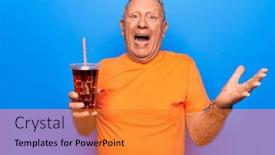  Presentation with beverage - PPT theme having senior-handsome-grey-haired-man background and a gold colored foreground