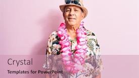  Presentation with hawaiian flowers - Slides with senior-handsome-grey-haired-man background and a coral colored foreground
