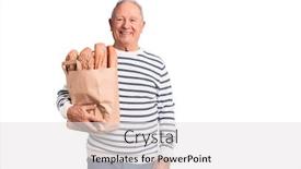  Presentation with paper bag - Amazing PPT theme having senior-handsome-grey-haired-man backdrop and a white colored foreground