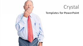  Presentation with sleepiness - Presentation design consisting of senior-handsome-grey-haired-man background and a white colored foreground