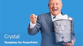  Presentation with bin - Presentation design enhanced with senior-handsome-grey-haired-man background and a teal colored foreground