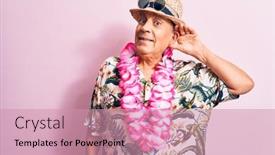  Presentation with hawaiian flowers - Audience pleasing presentation theme consisting of senior-handsome-grey-haired-man backdrop and a coral colored foreground