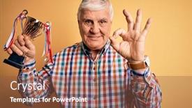  Presentation with trophy award - Audience pleasing slides consisting of senior-handsome-hoary-champion-man backdrop and a tawny brown colored foreground