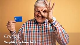  Presentation with credit card - Slide deck having senior-handsome-hoary-customer-man background and a tawny brown colored foreground