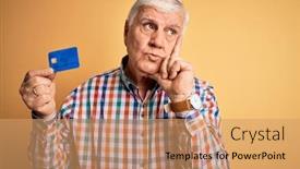  Presentation with finance question - Slides featuring senior-handsome-hoary-customer-man background and a coral colored foreground