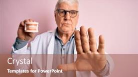  Presentation with denture - Beautiful presentation design featuring senior-handsome-hoary-dentist-man backdrop and a red colored foreground