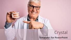  Presentation with denture - Audience pleasing slide deck consisting of senior-handsome-hoary-dentist-man backdrop and a lemonade colored foreground