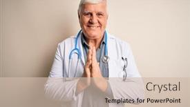  Presentation with praying hands - Slides with senior-handsome-hoary-doctor-man background and a soft green colored foreground