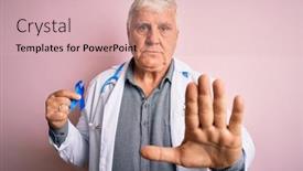  Presentation with blue ribbon - Audience pleasing slides consisting of senior-handsome-hoary-doctor-man backdrop and a lemonade colored foreground