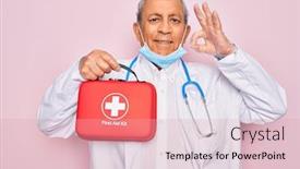  Presentation with first aid kit - Beautiful theme featuring senior-handsome-hoary-doctor-man backdrop and a lemonade colored foreground