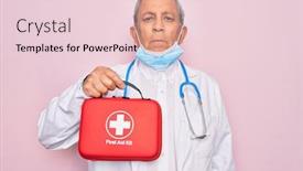  Presentation with first aid kit - Beautiful presentation design featuring senior-handsome-hoary-doctor-man backdrop and a lemonade colored foreground