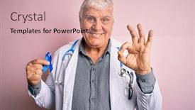  Presentation with blue ribbon symbol - Slides enhanced with senior-handsome-hoary-doctor-man background and a lemonade colored foreground