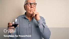  Presentation with drinking glass - Beautiful PPT theme featuring senior-handsome-hoary-man-drinking and a  colored foreground