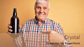  Presentation with beer bottle - Cool new PPT theme with senior-handsome-hoary-man-drinking backdrop and a coral colored foreground