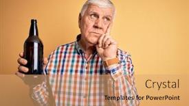  Presentation with beer bottle - Cool new presentation design with senior-handsome-hoary-man-drinking backdrop and a coral colored foreground