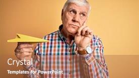  Presentation with yellow paper - Beautiful presentation featuring senior-handsome-hoary-man-holding backdrop and a red colored foreground