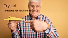  Presentation with yellow paper - Cool new slide set with senior-handsome-hoary-man-holding backdrop and a yellow colored foreground