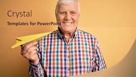  Presentation with yellow paper - PPT layouts consisting of senior-handsome-hoary-man-holding background and a yellow colored foreground
