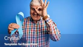  Presentation with blue ribbon symbol - Audience pleasing slide deck consisting of senior-handsome-hoary-man-holding backdrop and a ocean colored foreground