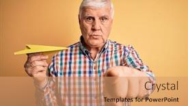  Presentation with yellow paper - Presentation theme having senior-handsome-hoary-man-holding background and a coral colored foreground