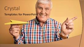  Presentation with cutout paper people standing around globe holding hands - Beautiful presentation design featuring senior-handsome-hoary-man-holding backdrop and a yellow colored foreground