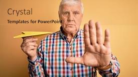  Presentation with yellow paper - PPT theme consisting of senior-handsome-hoary-man-holding background and a yellow colored foreground