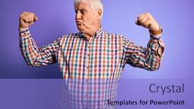  Presentation with senior fitness - PPT layouts with senior-handsome-hoary-man-wearing background and a light blue colored foreground