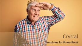  Presentation with king crown - Colorful presentation theme enhanced with senior-handsome-hoary-man-wearing backdrop and a yellow colored foreground