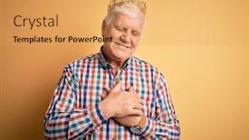  Presentation with king crown - Presentation design consisting of senior-handsome-hoary-man-wearing background and a yellow colored foreground