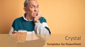  Presentation with drinking problem - PPT theme having senior-handsome-man-drinking-jar background and a yellow colored foreground