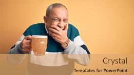  Presentation with scandal - Beautiful presentation theme featuring senior-handsome-man-drinking-jar backdrop and a coral colored foreground