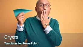  Presentation with yellow paper - Slide set enhanced with senior-handsome-man-holding-airplane background and a ocean colored foreground