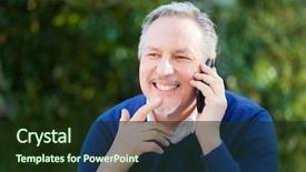  Presentation with phone - Slides enhanced with senior handsome man talking on the phone in a park background and a tawny brown colored foreground