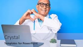  Presentation with computer love - Beautiful PPT theme featuring senior-handsome-man-with-gray backdrop and a light blue colored foreground