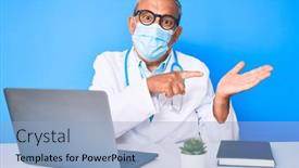  Presentation with medical smiling doctor - Slide deck enhanced with senior-handsome-man-with-gray background and a light blue colored foreground