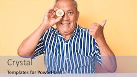  Presentation with kiwi - Slide set enhanced with senior-handsome-man-with-gray background and a teal colored foreground