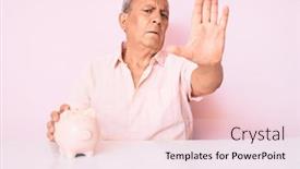  Presentation with piggy bank - Colorful presentation theme enhanced with senior-handsome-man-with-gray backdrop and a lemonade colored foreground