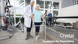  Presentation with helping - Cool new PPT theme with gait - male physiotherapist helping female patient backdrop and a gray colored foreground
