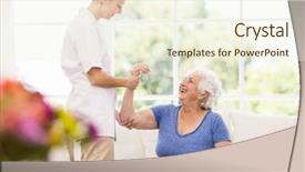  Presentation with elderly care - Colorful PPT theme enhanced with physiotherapist taking care of sick elderly patient at home backdrop and a cream colored foreground