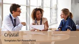  Presentation with healthcare - Cool new slide deck with senior healthcare consultation backdrop and a coral colored foreground