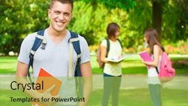  Presentation with senior high school - Colorful PPT theme enhanced with senior high school - portrait of an handsome student backdrop and a yellow colored foreground