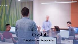  Presentation with computer lab science classroom - Audience pleasing presentation design consisting of senior high school - student answering a question backdrop and a ocean colored foreground