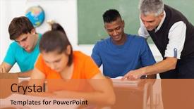  Presentation with senior high school - Theme featuring senior high school teacher helping background and a coral colored foreground
