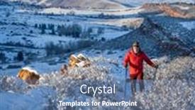  Presentation with rocky mountains - Presentation enhanced with senior-hiker-in-winter-scenery background and a ocean colored foreground