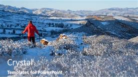  Presentation with rocky mountains - Slide set having senior-hiker-in-winter-scenery background and a ocean colored foreground