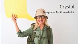  Presentation with canteen - PPT theme enhanced with senior-hiker-woman-wearing-canteen background and a white colored foreground